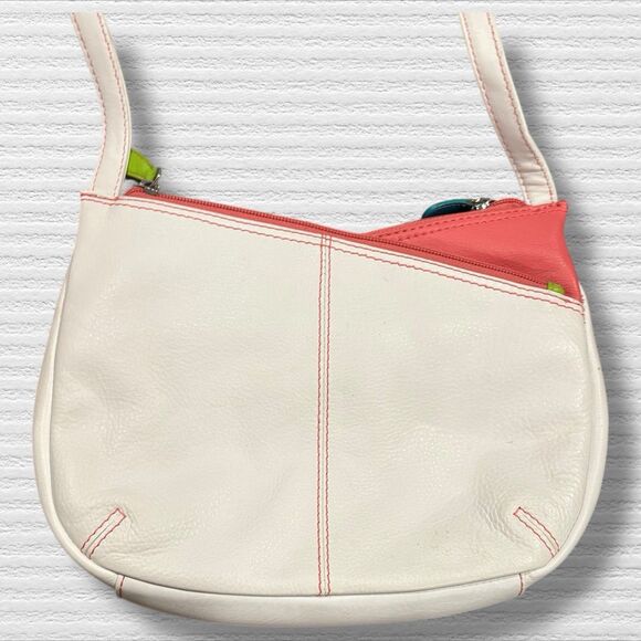 RFID Leather Crossbody Bag Retro Neon Stripe White Pink Green Adjustable Strap - Picture 13 of 13